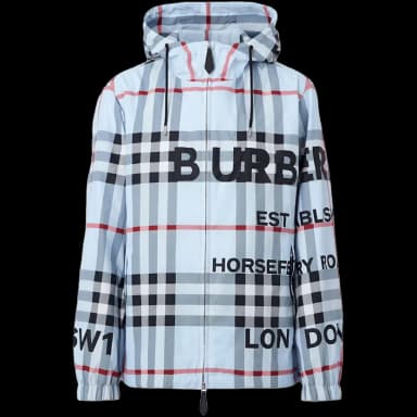 Burberry Horseferry Print Check Nylon Hooded Jacket Pale Blue
