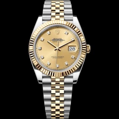 Rolex Datejust Champagne Two Tone Yellow Gold Diamond Dial 41mm