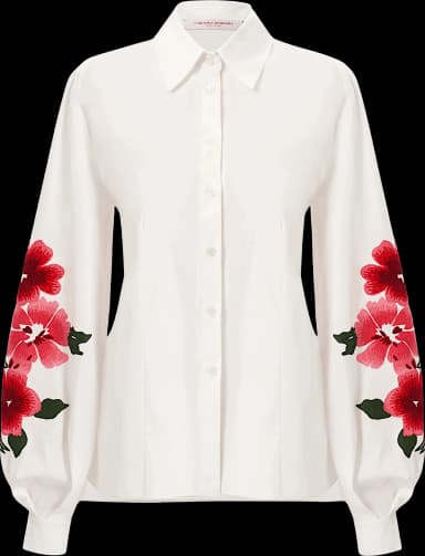 Carolina Herrera Floral-embroidered Puff-sleeve Shirt