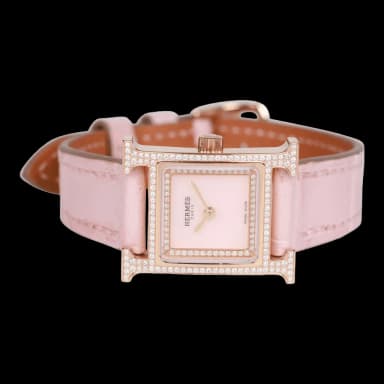 Hermès Rose Pale and Rose Opal Matte Alligator Heure H XS Diamond Watch