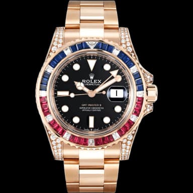 Rolex GMT-Master II Rose Gold Black Dial Diamond Bezel "Saru" 40mm