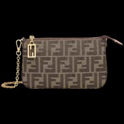 FENDI Baguette Pouch Brown Jacquard FF Fabric Clutch with Chain