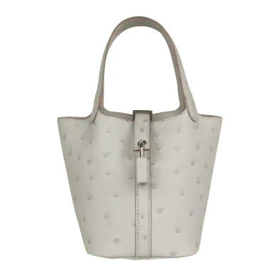 Hermès Micro Picotin 14 Gris Perle Ostrich Palladium Hardware